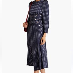 Sandro button-embelished printed silk- twill midi dress size xs